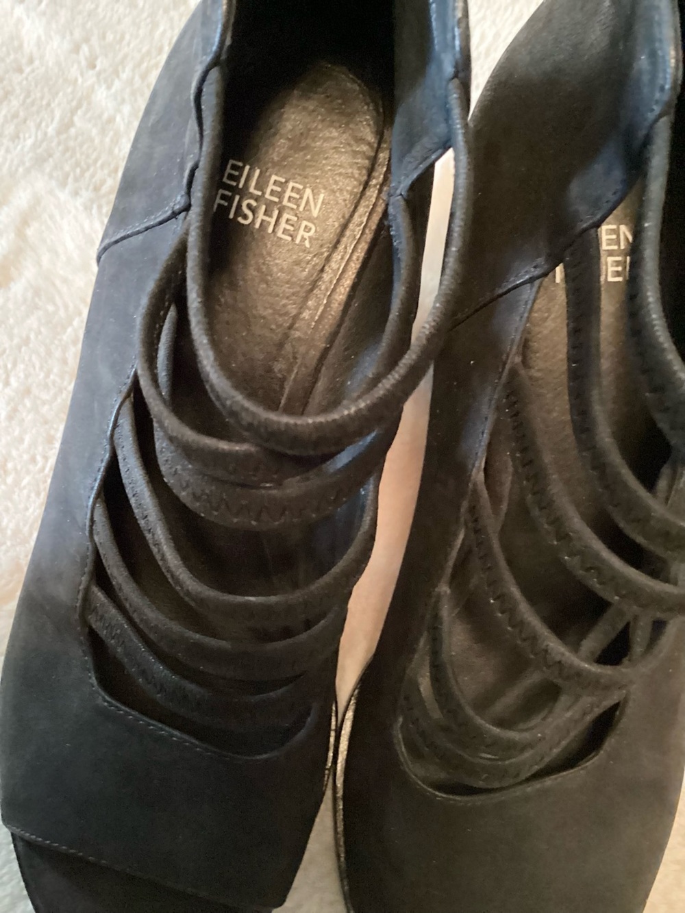 Eileen Fisher James Black Leather Multi-Strap Open-Toe Booties - Size 6 - Picture 4 of 8